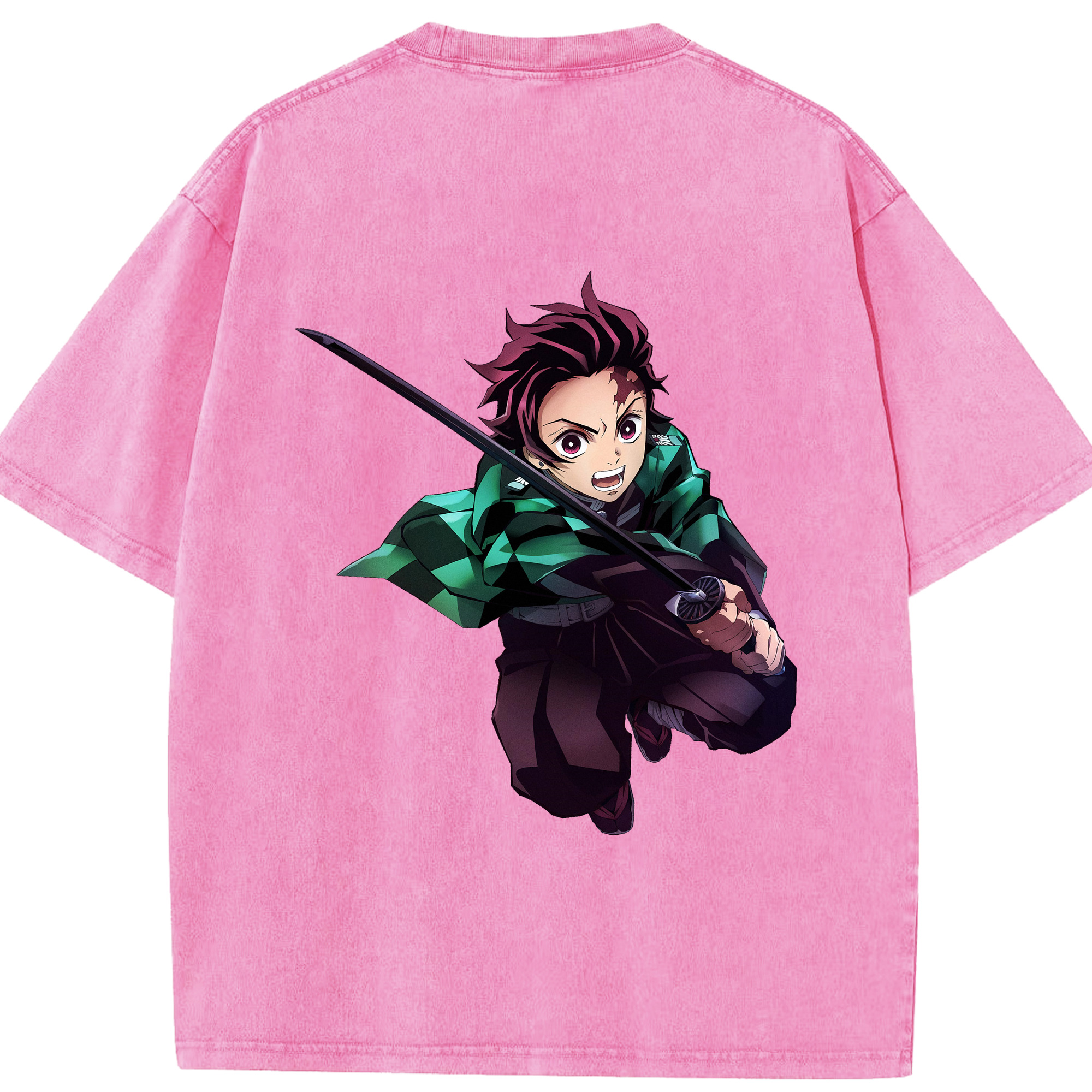 （画像用） 鬼滅の刃 竈門 炭治郎／かまど たんじろう Kamado Tanjirou 綿100% ヴィンテージ風 半袖Tシャツ（背面プリント）